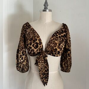 Showpo cheetah print crop tie front